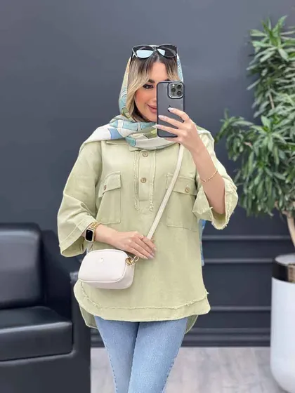مانتو یقه دو دکمه دو جیب