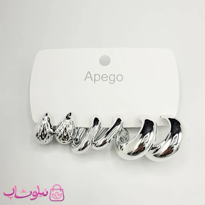 پک گوشواره پینترستی نقره ای رنگ مدل توت فرنگی و حلقه باز (سه جفت) کد 140