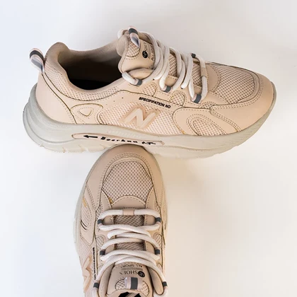 کفش و کتانی اسپرت زنانه و دخترانه مدل نیوبالانس NEW BALANCE رنگ کرم