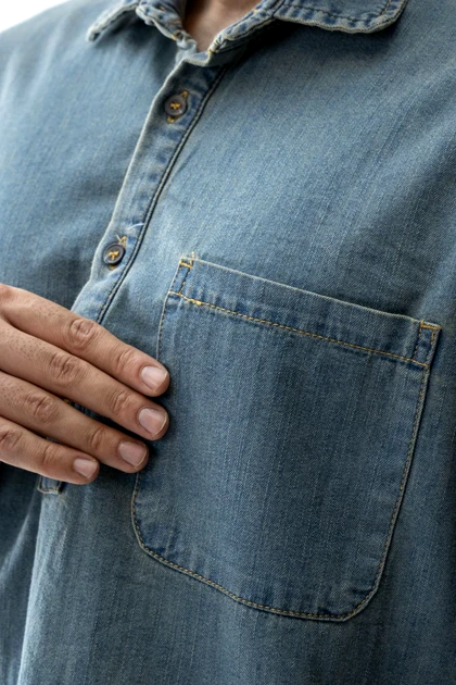 پیراهن جین نیم قاپک یقه دار مردانه