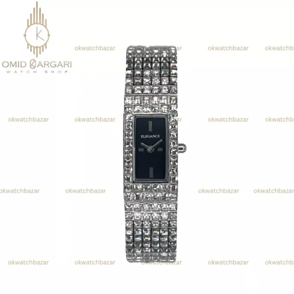 ساعت مچی الگانس فلزی تمام نگین صفحه مشکی Elegance