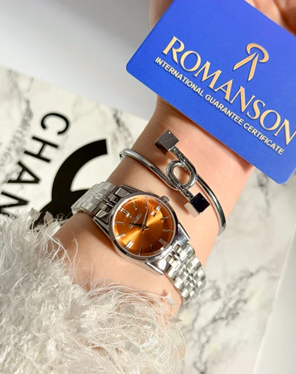 ساعت زنانه صفحه نارنجی برند ROMANSON موتورژاپنی با کارت ضمانت 12ماهه ارسال رایگان