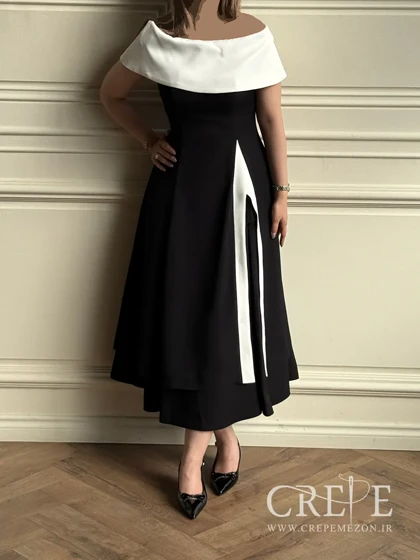 پیراهن کوتاه یقه قایقی چاک‌دار