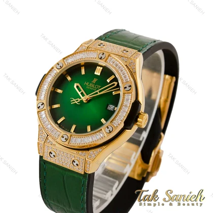 ساعت هابلوت زنانه طلایی سبز فول نگین Hublot-5228-L