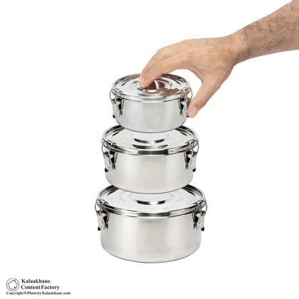 ظرف غذا استیل درب چفتی گرد 3 عددی