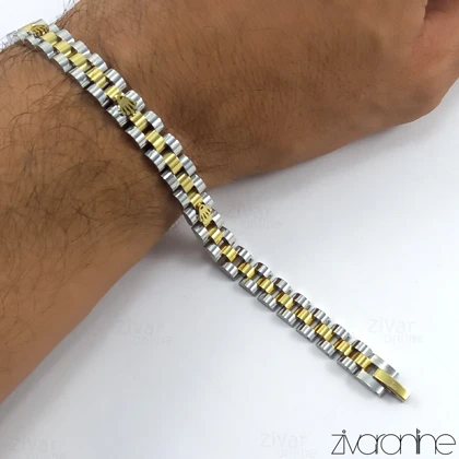 دستبند رولکس دورنگ پلاک دار زنانه 40037