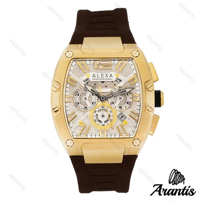 ساعت الکسا 3006 مردانه چند موتوره بند رابر قهوه ای m-10143