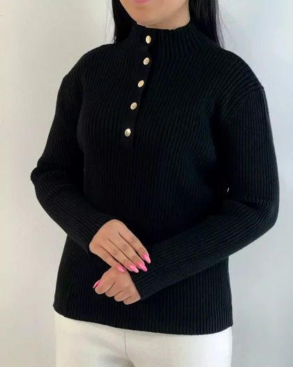 پلیور بافت جلو دکمه مشکی کد 5515