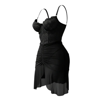 لباس خواب زنانه مدل پیراهن حریر دامن اسپانیایی 4233