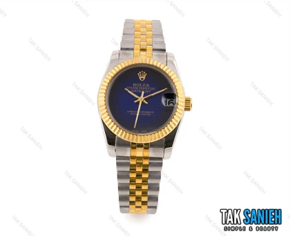 ساعت رولکس زنانه دورنگ طلایی صفحه مهندسی سرمه ای متوسط Rolex-1790-L