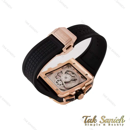 ساعت هابلوت مردانه مربعی رزگلد بند مشکی Hublot-4996-G