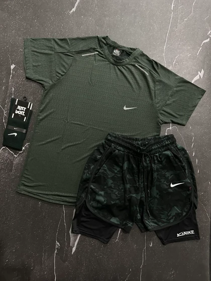 پکیج کد E1122 شامل تیشرت + شلوارک با تک سبز یشمی 🔥 🤩