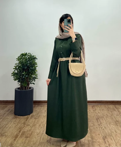 پیراهن مانتویی بلند آتری به همراه کمربند