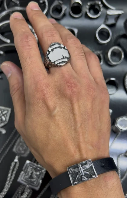 انگشتر مردانه طرح بیضی، استیل ضد زنگ و شیک