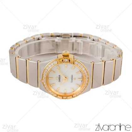 ساعت امگا کانسلیشن زنانه دورنگ طلایی صفحه صدفی نگین‌دار 104377