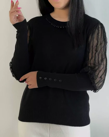 پلیور بافت استین کارشده یقه مروارید کد 5499