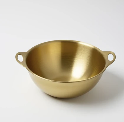 کاسه استیل دو دسته گرد و گود طلایی