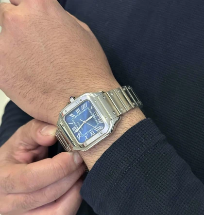 ساعت کارتیر سانتوس فلزی مردانه نقره ای صفحه سرمه ای Cartier Santos metal