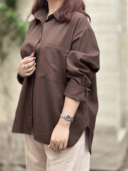 شومیز لینن قهوه ای 35330