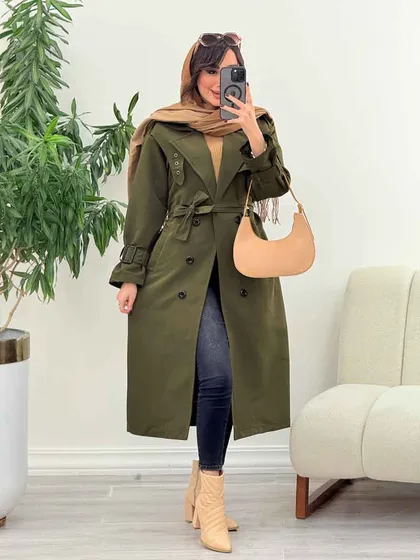 بارانی بلند ژیله پرچ دار ژونا