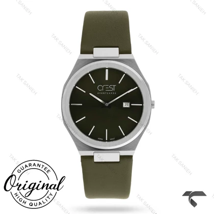 ساعت کرست مردانه 6399-4 نقره ای بند چرم سبز Crest-11093-G