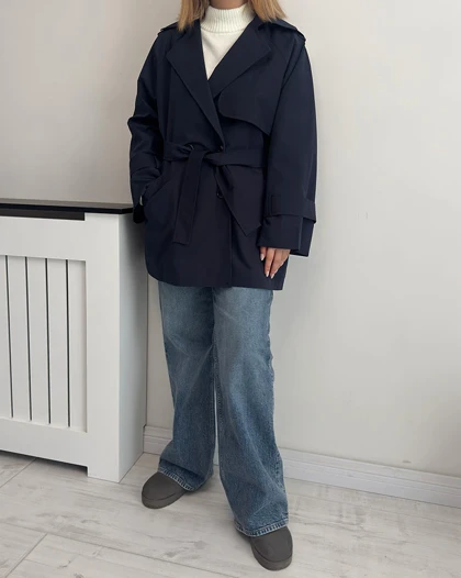 ترنچ کت Drop قد کوتاه (سرمه ای)