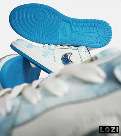 کفش کتانی مردانه و زنانه سفید آبی نایک NIKE dunk low steam puppet