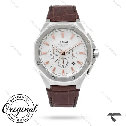 ساعت مردانه لاکسمی 8133-3 سه موتوره سیلور بند چرم قهوه ای Laxmi-9157-G