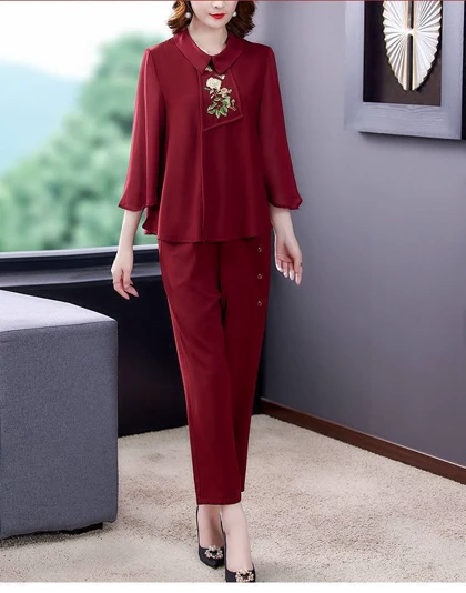 ست شومیز و شلوار زنانه مجلسی گلدوزی وارداتی کد 335