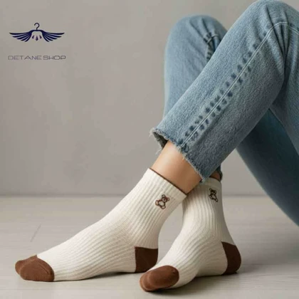 جوراب ساق بلند سفید و قهوه ای تدی شایسته