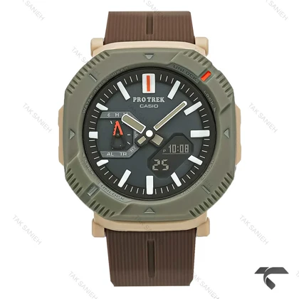 ساعت کاسیو Pro Trek مردانه قاب سبز بند رابر قهوه ای Protrek-10162-G