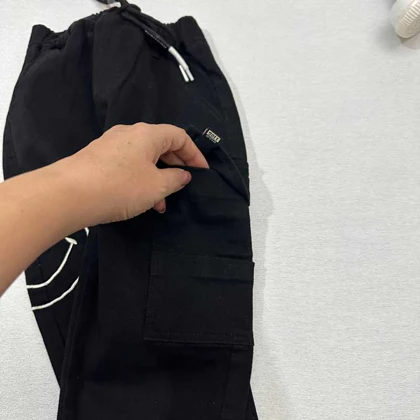 شلوار مام مشکی کتان طرح لبخند اورجینال