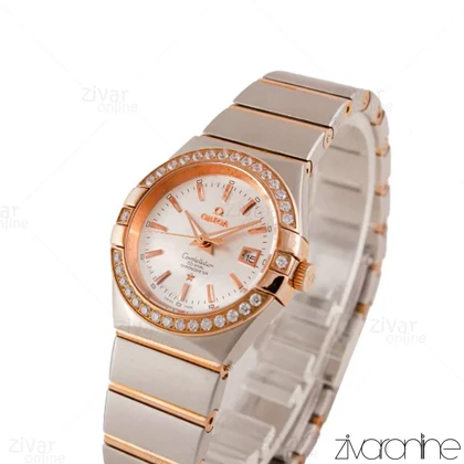 ساعت امگا کانسلیشن زنانه رزگلد نقره ای دور نگین 106841