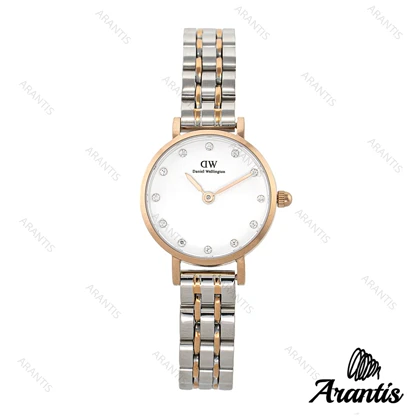 ساعت دنیل ولینگتون زنانه مینی گرد دورنگ رزگلد ایندکس نگین w-3676