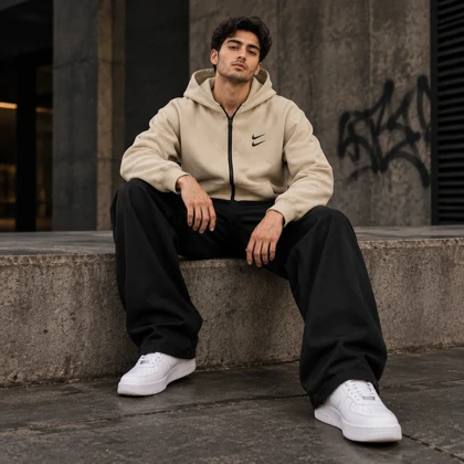 سویشرت دورس کلاهدار مردانه نایکی مدل Double Nike-کرم