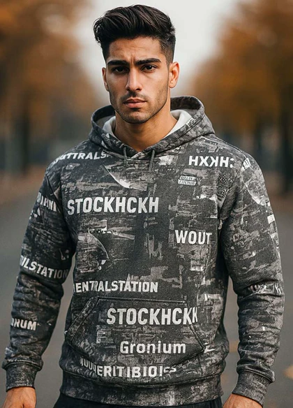 هودی طرحدار مردانه مشکی مدل stock