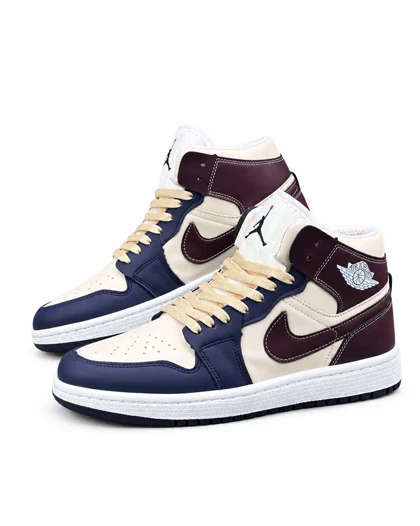 کفش کتانی مردانه مدل جردن وان ساق‌دار سرمه ای قهوه ای Nike jordan1