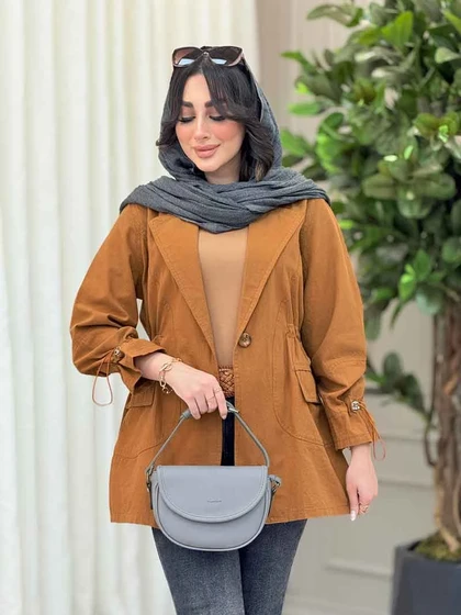 مانتو تک دکمه کمرگت دو جیب