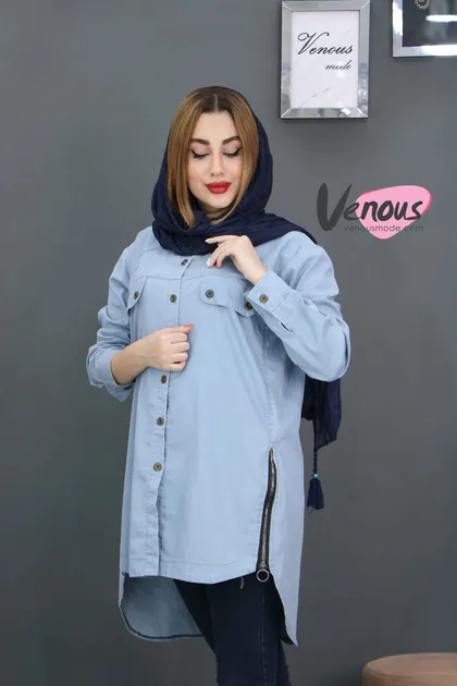 شومیز جین بغل زیپ رنگی