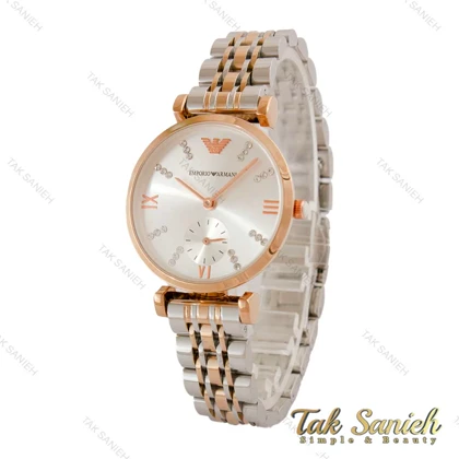 ساعت امپریو آرمانی زنانه دورنگ رزگلد صفحه سیلور زیرثانیه Armani-5125-L