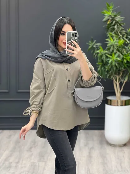 مانتو جلو بسته آستین گت دار