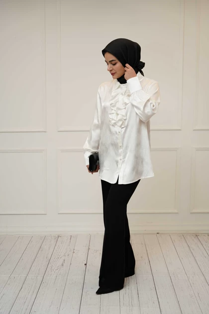 شومیز ژاکارد سفید نلین