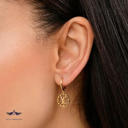 گوشواره طلایی طرح LV استیل