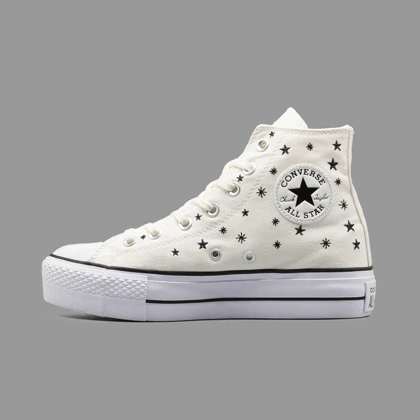 کانورس پلتفرم ستاره ای سفید ساق‌دار Converse Platform Stars White Hightop