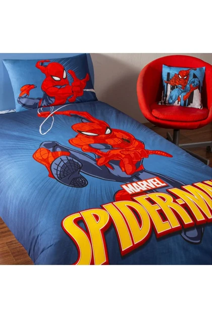 سرویس روتختی یک نفره Taç مدل Spiderman Classical پنبه‌ای - آبی