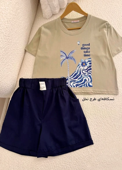 ست تیشرت کراپ و شلوارک زنانه مدل wcs002