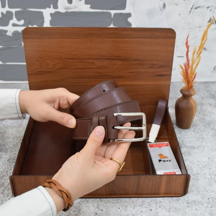 ست هدیه مردانه چرم طبیعی کیف پول و کمربند