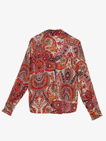 شومیز زنانه ساتن طرح دار یقه هفت آستین بلند 30109