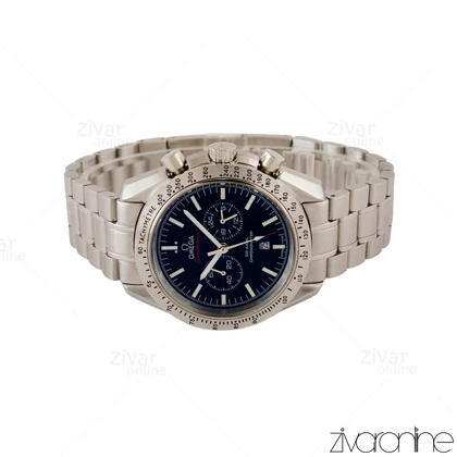 ساعت امگا اسپیدمستر مردانه سه موتوره نقره ای صفحه مشکی 105369