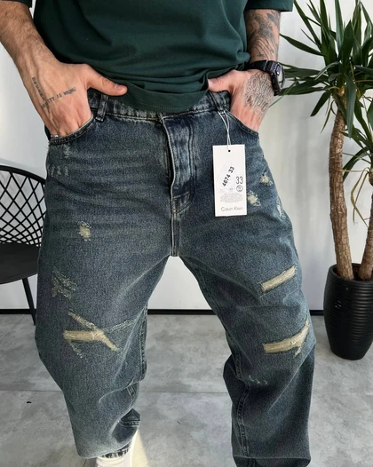 شلوار بگ استایل ابی شست خاص زاپ‌دار JO